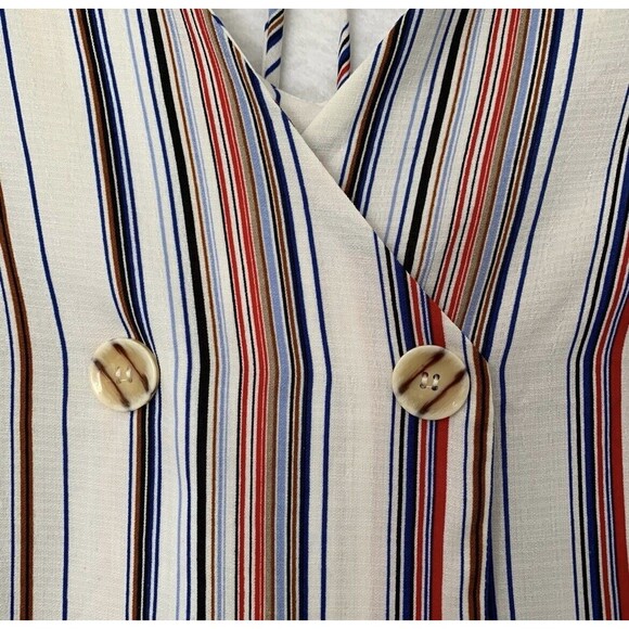 Luxology Blouse Women Medium Multicolor Red White Blue Vertical Stripe Tie Comfy - Picture 8 of 10